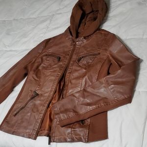 Maurices Brown Leather Jacket with Hood